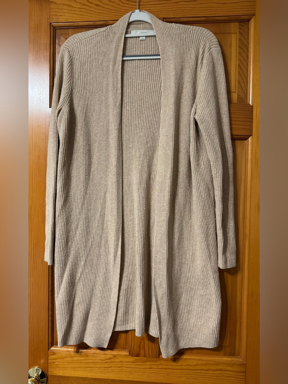 LOFT Taupe Ribbed Open-Front Cardigan